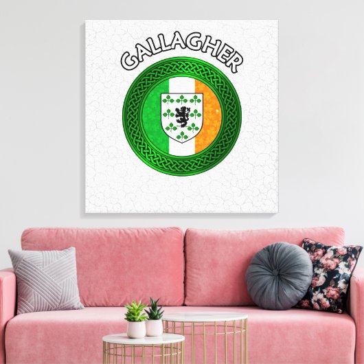 Gallagher Crest & Celtic Knot op Shamrock Canvas Afdruk (Insitu (Woonkamer))