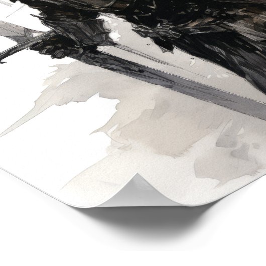 Gallant Knight in Actie - Opvallend Zwart en Wit Poster (Hoek)