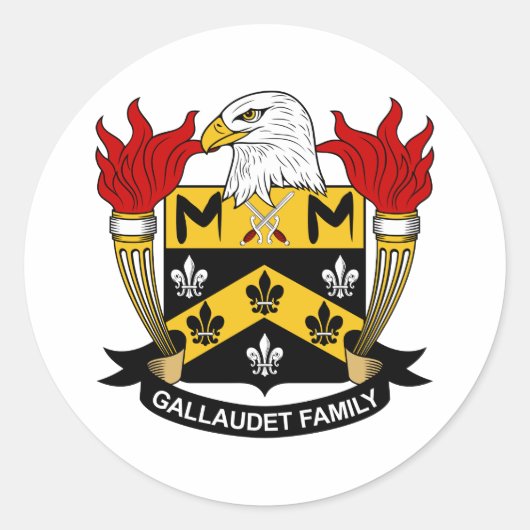 Gallaudet Family Crest Ronde Sticker (Voorkant)