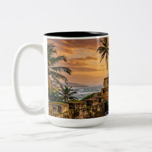 Galle Fort Vuurtoren Zonsondergang Sri Lanka Tweekleurige Koffiemok
