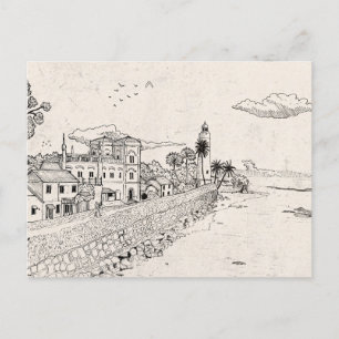Galle Nederlands Fort Sri Lanka pen inkt illustrat Briefkaart