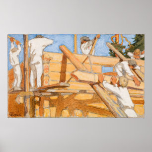 Gallen-Kallela - Een huis van stevige boomstammen Poster
