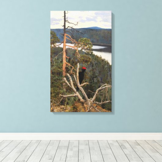 Gallen-Kallela - Great Black Woodpecker 1894 Canvas Afdruk (Insitu (Houten vloer))