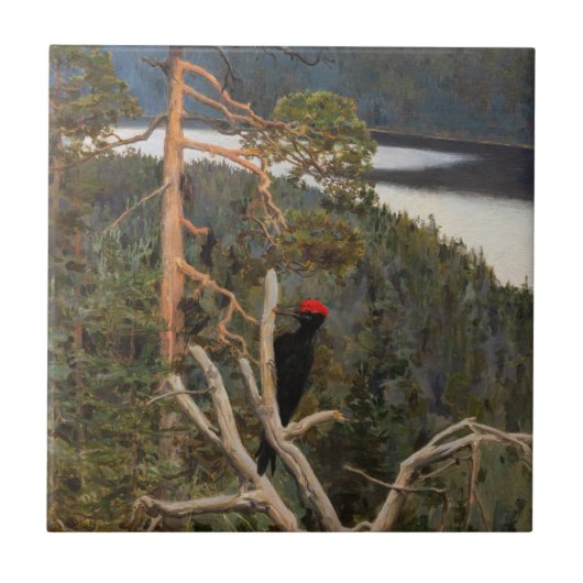 Gallen-Kallela - Great Black Woodpecker 1894 Tegeltje (Voorkant)