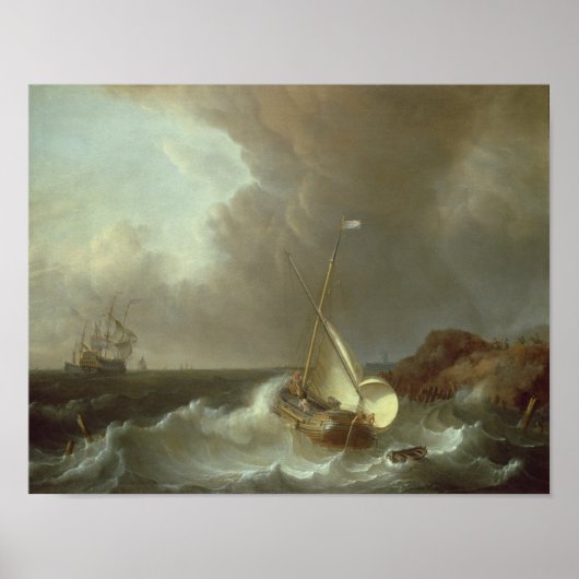 Galleon in Stormy Zeeen Poster (Voorkant)