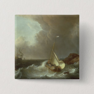 Galleon in Stormy Zeeen Vierkante Button 5,1 Cm