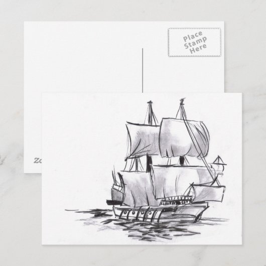 Galleon Old Ship Art Briefkaart (Voorkant / Achterkant)