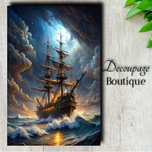 Galleon Storm Voyage Decoupage Tissuepapier