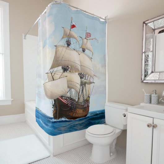 Galleon Warship op Zee Shower Curtain Douchegordijn (In situ)