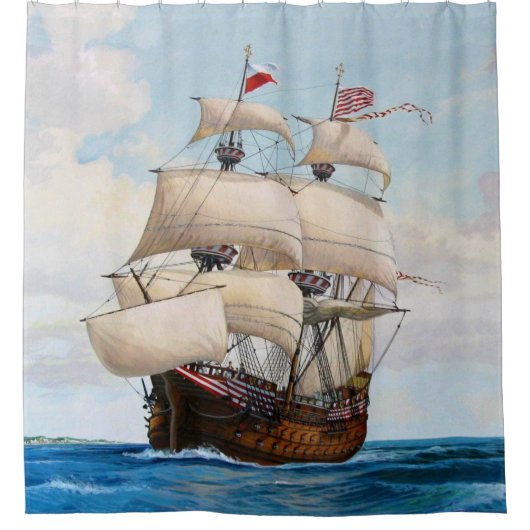 Galleon Warship op Zee Shower Curtain Douchegordijn (Voorkant)