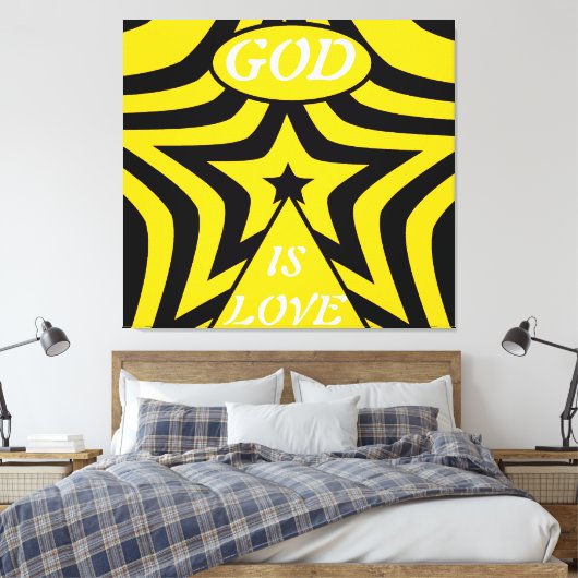 Gallery-Wrapped Canvas: Cyber Yellow & Black Star Canvas Afdruk (Insitu (Slaapkamer))