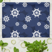 Galley Keuken Schepen Wielen Marine Blauw en Wit Theedoek (Gevouwen)