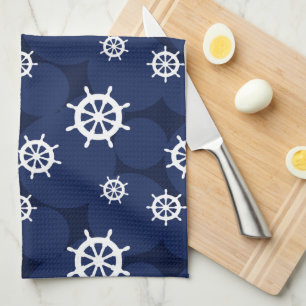 Galley Keuken Schepen Wielen Marine Blauw en Wit Theedoek