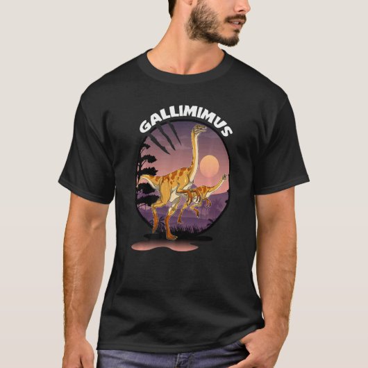Gallimimus dinosaurus met achtergrond t-shirt (Voorkant)