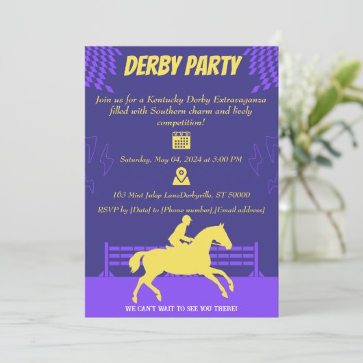 Gallop into Fun: Race Paard Party Uitnodiging (Staand voorkant)