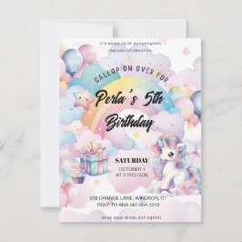 Gallop on Over the Rainbow unicorn Invitation  RSVP Kaartje