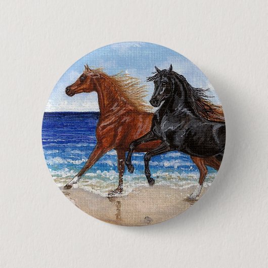 Gallop strand Arabian paard Ronde Button 5,7 Cm (Voorkant)
