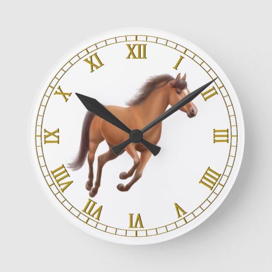 Galloping Bay Horse Wall Clock Ronde Klok (Voorkant)