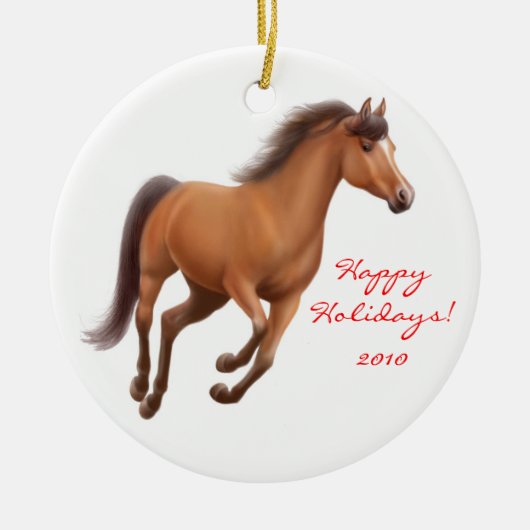 Galloping Bay Thoroughbred Horse Ornament (Voorkant)