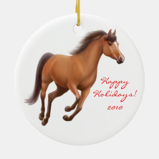 Galloping Bay Thoroughbred Horse Ornament (Achterkant)