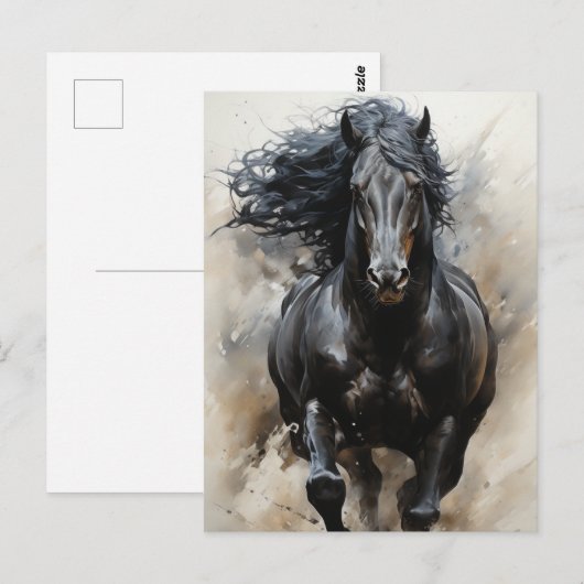 Galloping Black Horse Briefkaart (Voorkant / Achterkant)