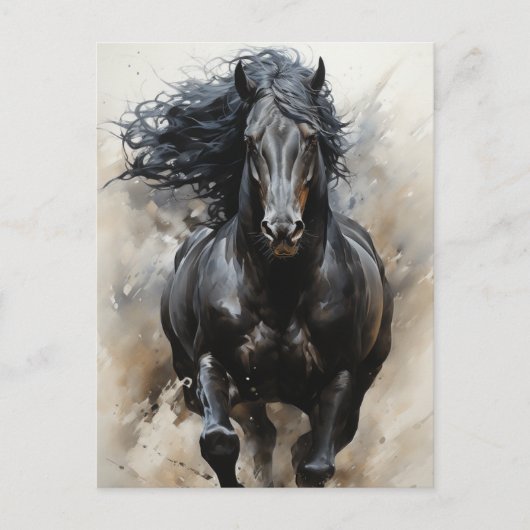 Galloping Black Horse Briefkaart (Voorkant)