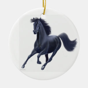 Galloping Black Thoroughbred Horse Ornament