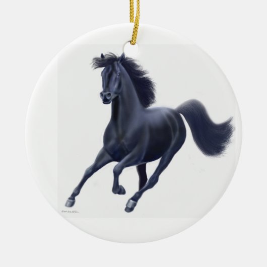 Galloping Black Thoroughbred Horse Ornament (Voorkant)