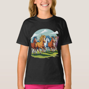 Galloping Cartoon Horses - geanimeerde kudde T-shirt