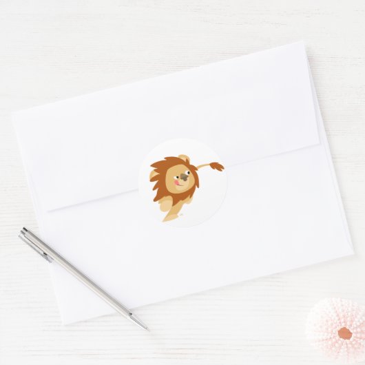 Galloping Cartoon Leeuw ronde sticker (Envelop)