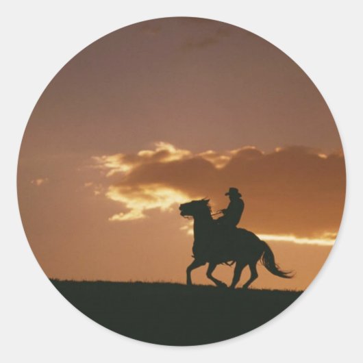 Galloping Cowboy Silhouette Ronde Sticker (Voorkant)
