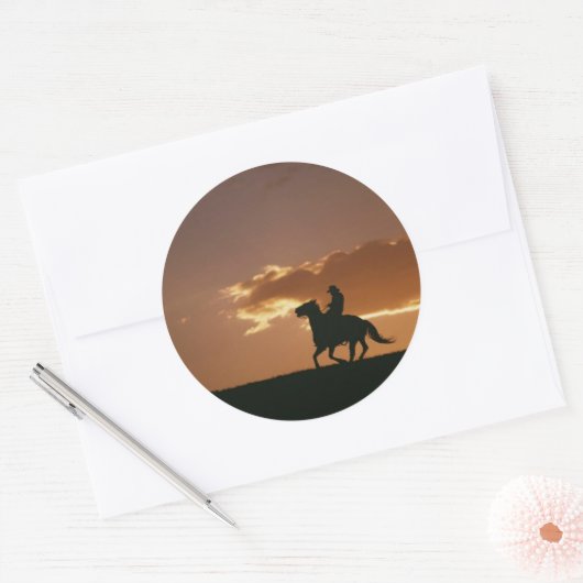 Galloping Cowboy Silhouette Ronde Sticker (Envelop)