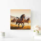 Galloping door de tijd: paard-geïnspireerde klokke vierkante klok (Huis)