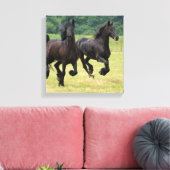 Galloping Friese Paarden Canvas Print (Insitu (Woonkamer))