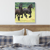 Galloping Friese Paarden Canvas Print (Insitu (Slaapkamer))