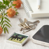 Galloping Friesian Horses Sleutelhanger (Zijkant)