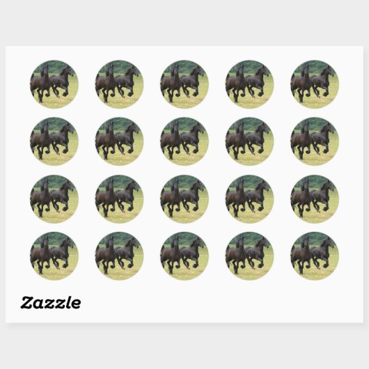 Galloping Friesian Horses Stickers (Vel)