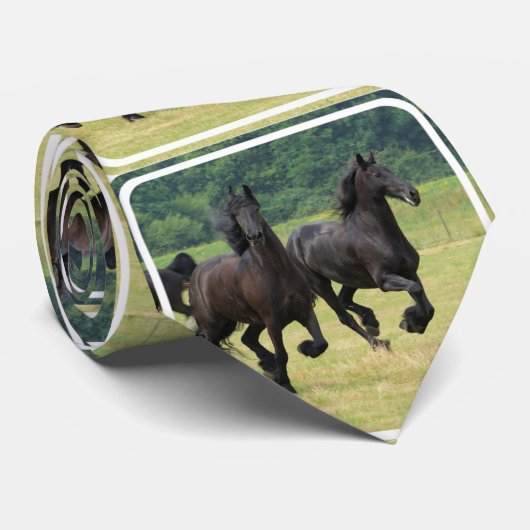 Galloping Friesian Horses Stropdas (Opgerold)