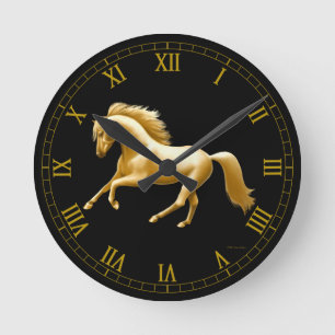 Galloping Golden Horse Wall Clock Ronde Klok