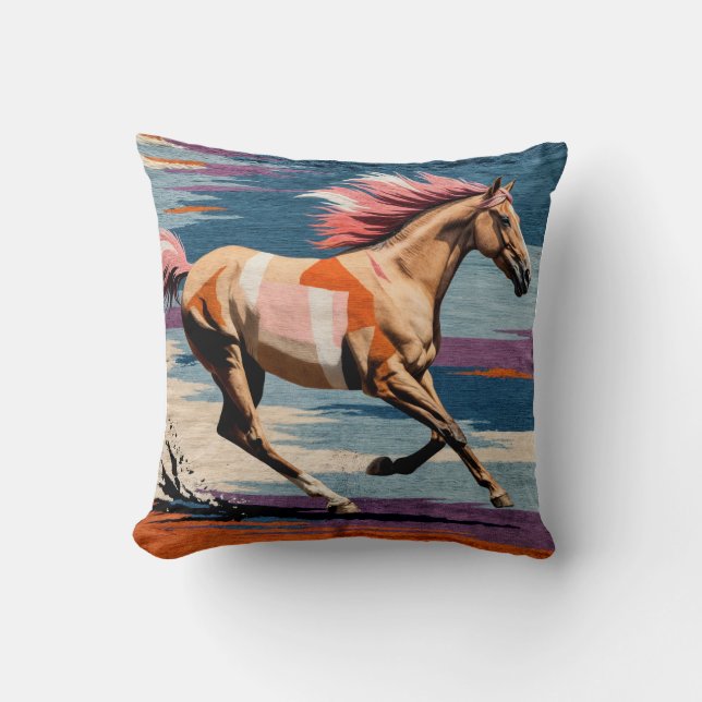 Galloping Grace" Handgemaakt Paard Kilim Kussen (Voorkant)