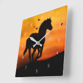 Galloping Horse and Birds in Sunset Vierkante Klok (Hoek)