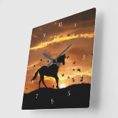 Galloping Horse and Birds Vierkante Klok (Hoek)