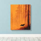 Galloping Horse Blaze Orange Forest Art Canvas Afdruk (Insitu (Houten vloer))
