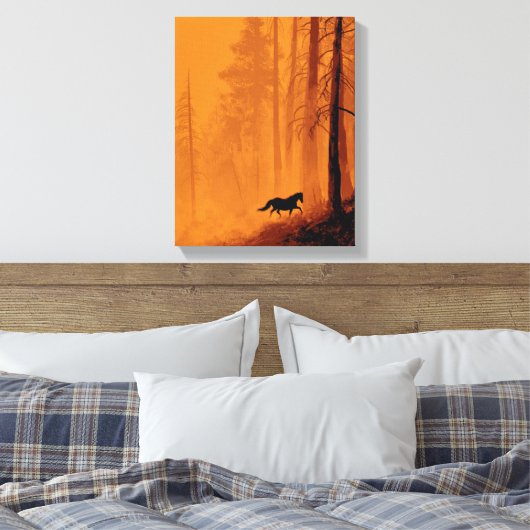 Galloping Horse Blaze Orange Forest Art Canvas Afdruk (Insitu (Slaapkamer))