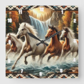 Galloping Horse Cascading Waterval Vierkante Klok (Voorkant)