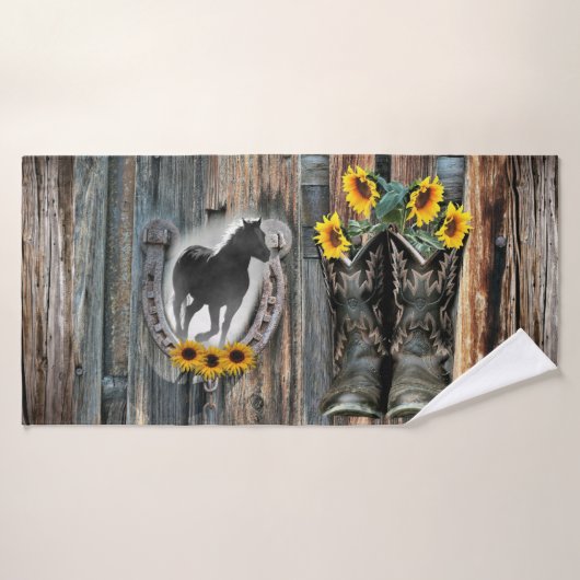 Galloping Horse Cowboy Boots Hoefijzer Sunflower Bad Handdoek (Badhanddoek)