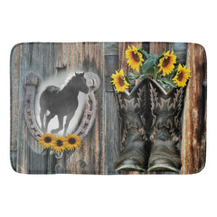 Galloping Horse Cowboy Boots Hoefijzer Sunflower Badmat