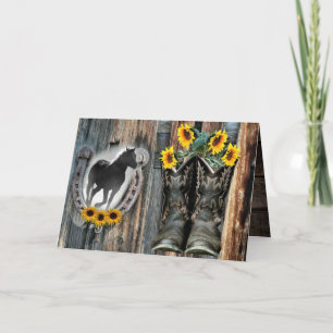 Galloping Horse Cowboy Boots Hoefijzer Sunflower Bedankkaart