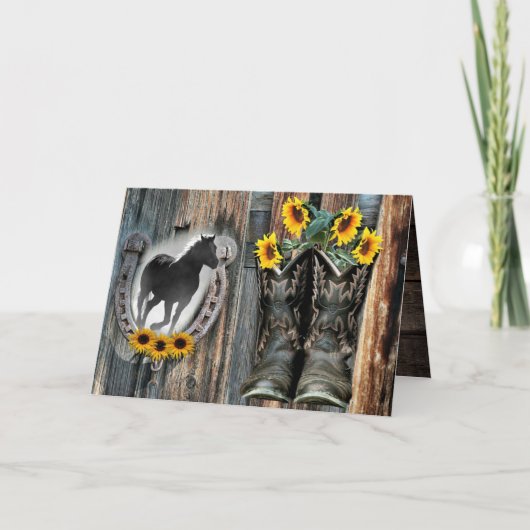 Galloping Horse Cowboy Boots Hoefijzer Sunflower Bedankkaart (Voorkant)