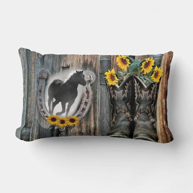 Galloping Horse Cowboy Boots Hoefijzer Sunflower Kussen (Voorkant)